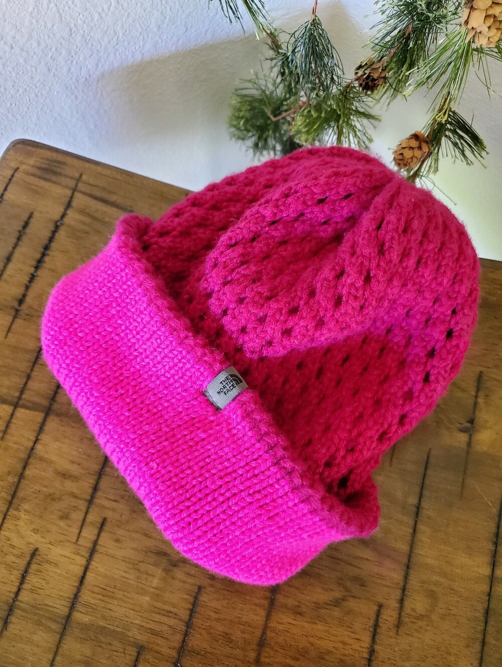 The North Face Open-Knit Cuffed Beanie Hat Hot Pink